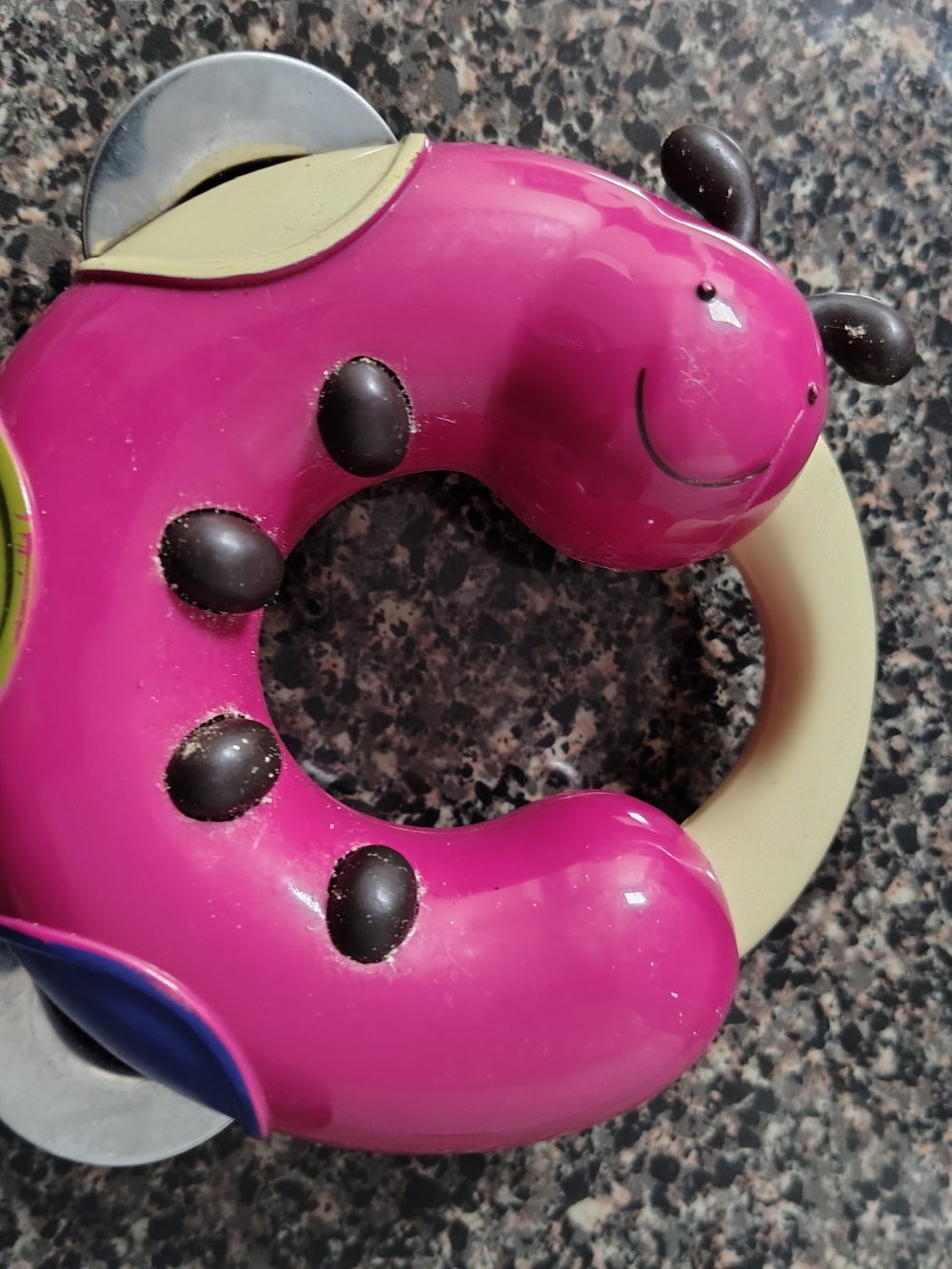 Bright Pink Caterpillar Ring Toy for Kids - Cute Handle Teether